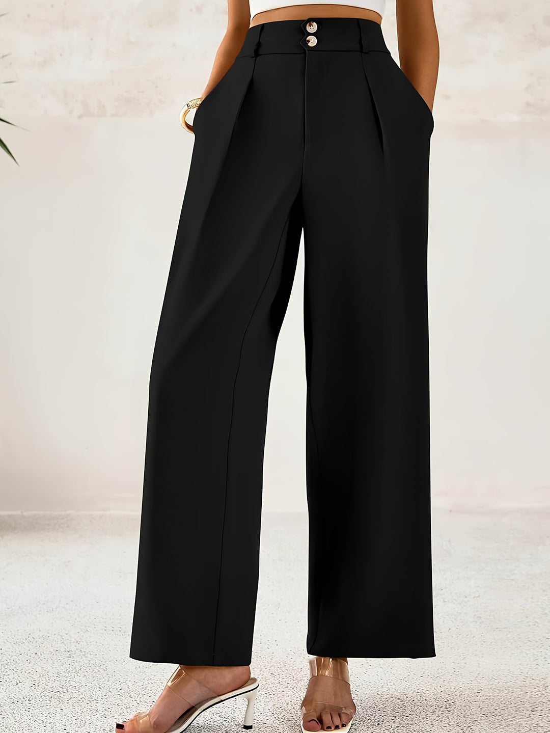 Black High Waist Straight Leg Pant