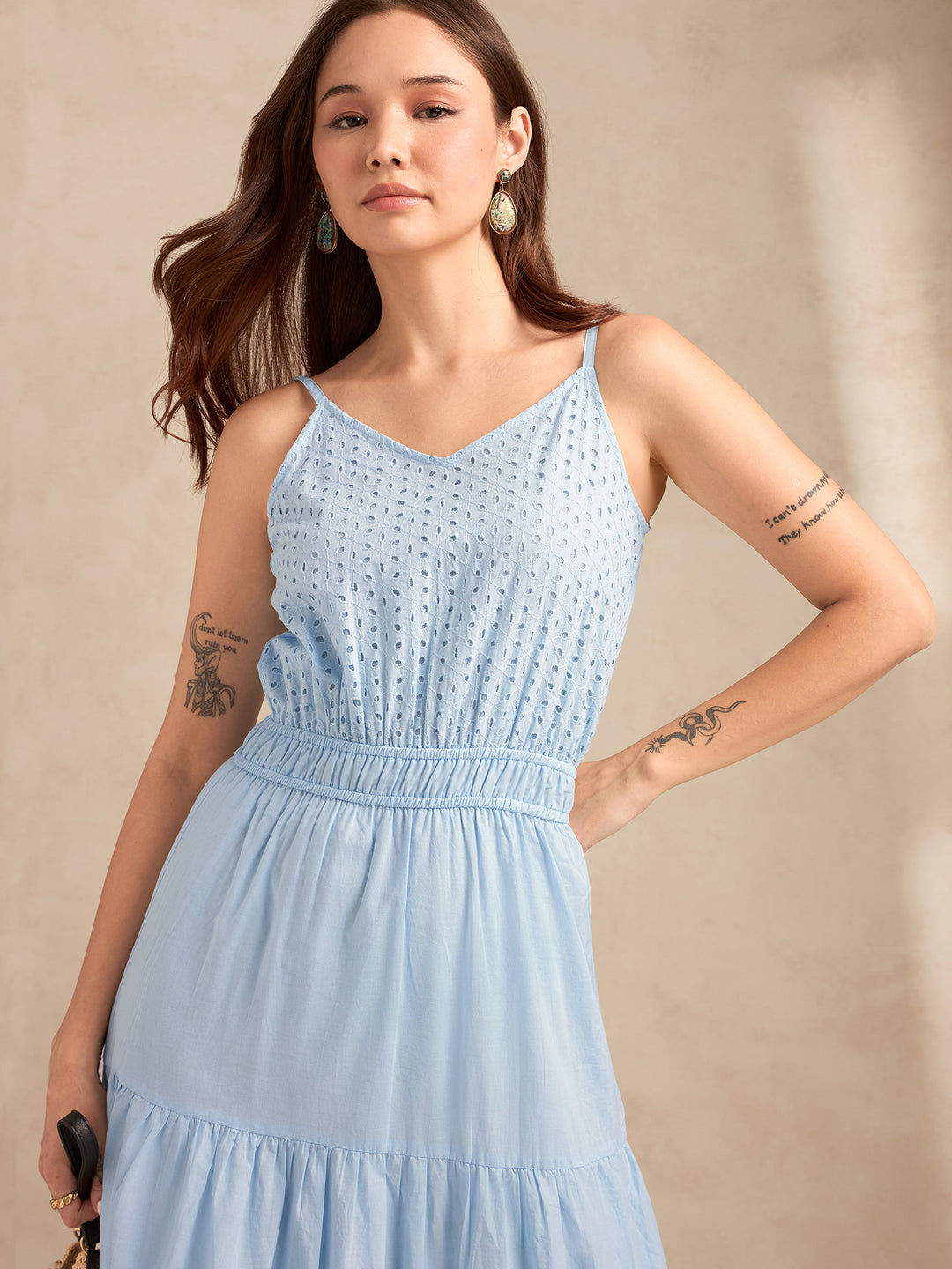 Light Blue Strappy Schiffli Maxi Dress