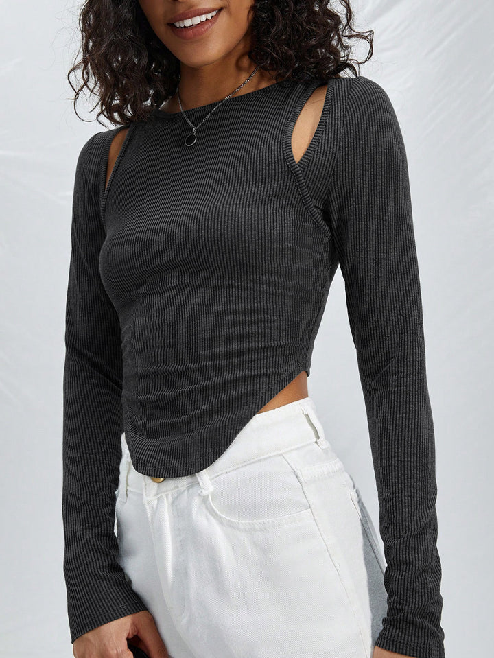 Grey Sleeve Cut Out Top