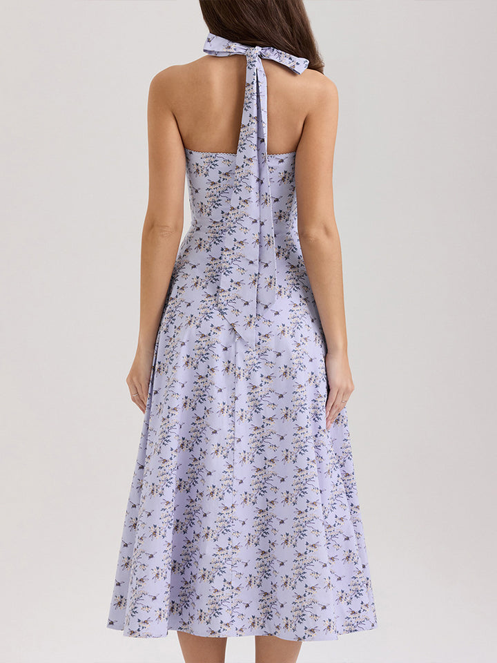 Purple Printed Halter Neck Midi