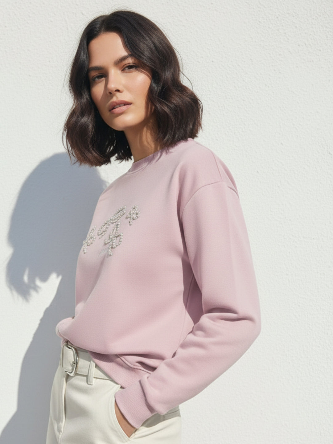 Pink Bold Bow Embroidery Sweatshirt
