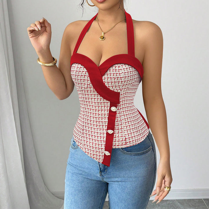 Red Halter Neck Asymmetrical Top