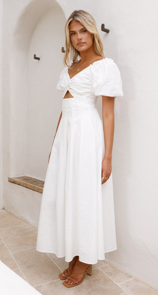 White Sweetheart Neckline Cut Out Dress