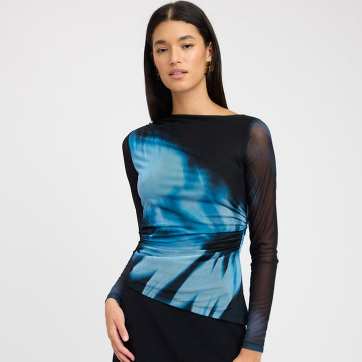 Black Abstract Print Mesh Fitted Top