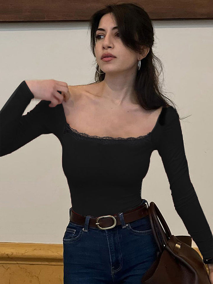 Black Round Neck Full Sleeves Top
