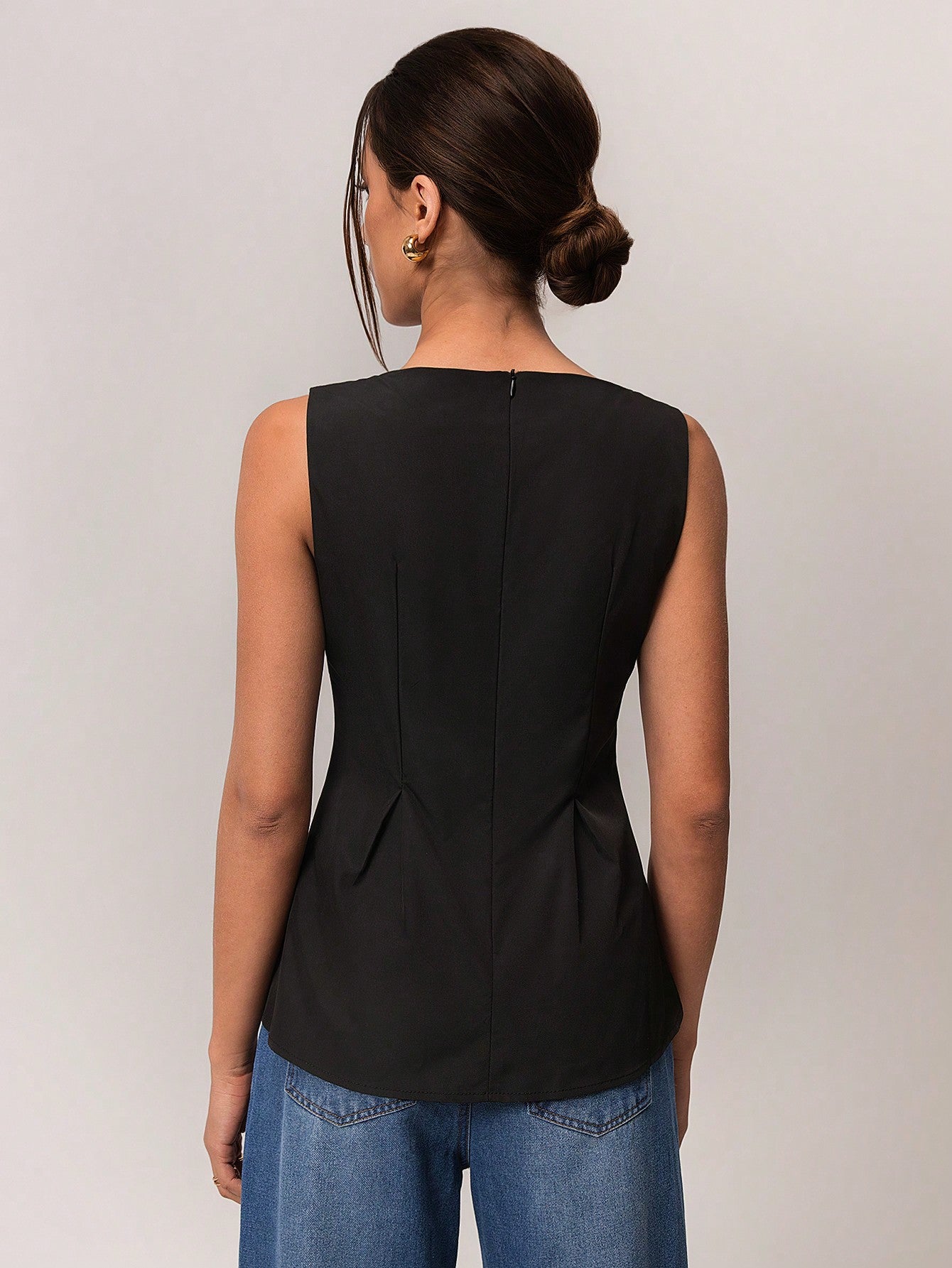 Shop Black Sleeveless Inverted Pleat Peplum Top - for Women