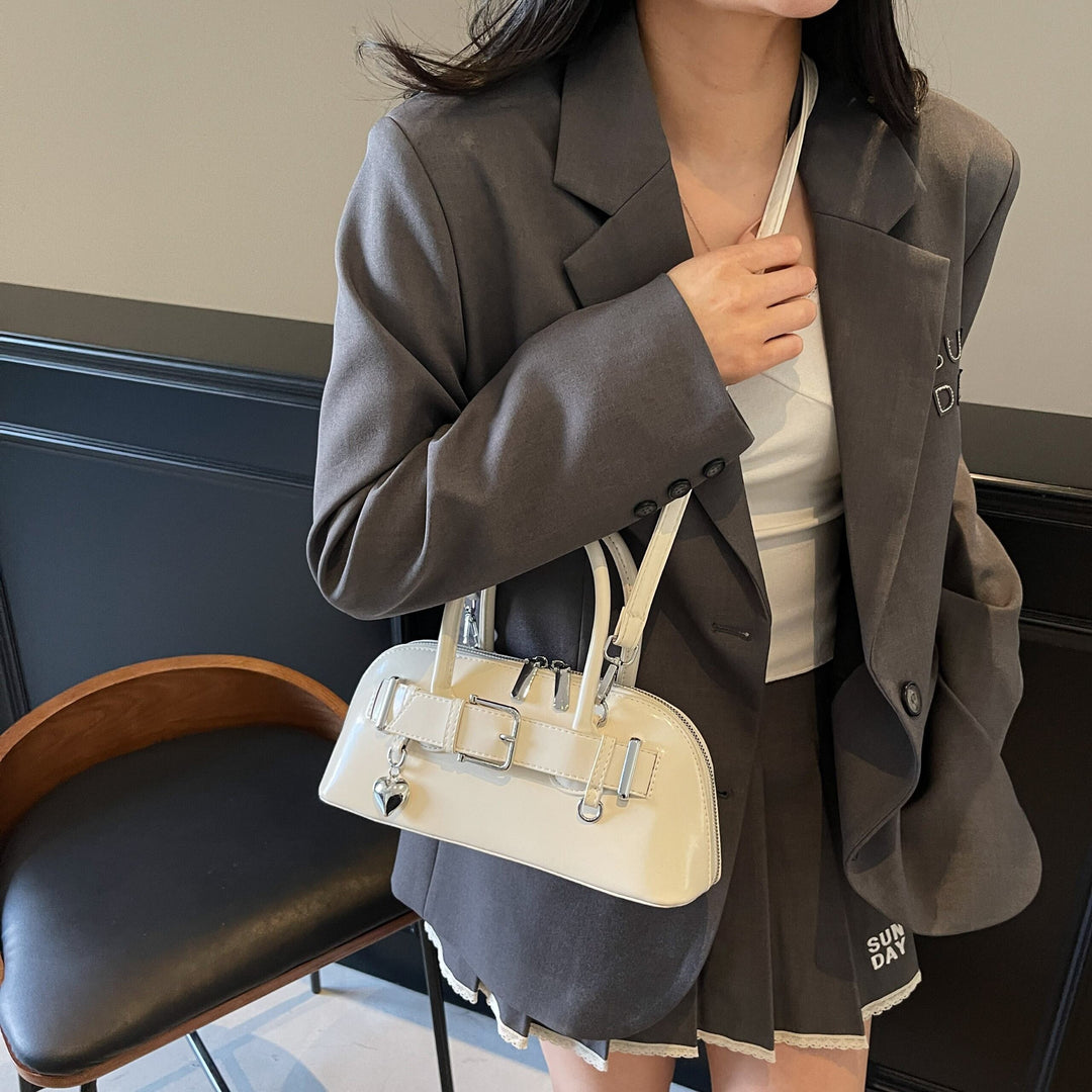 Cream Buckle Belted Hand Bag