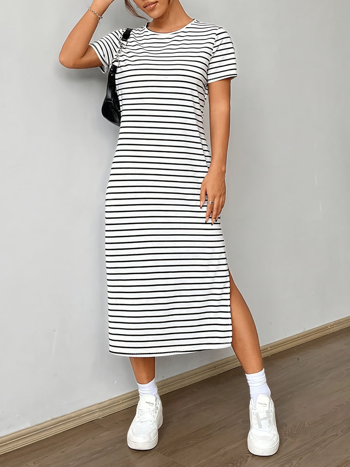 White Tshirt Dress With Side Slit