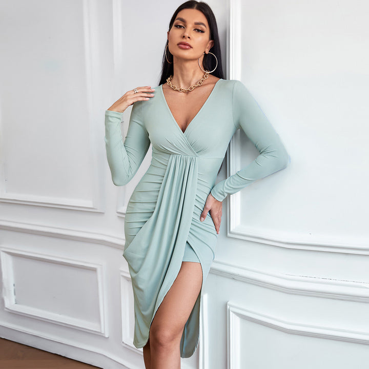 Green Full Sleevefront Wrap Dress