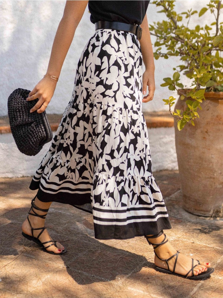 White Printed Flowy Skirt