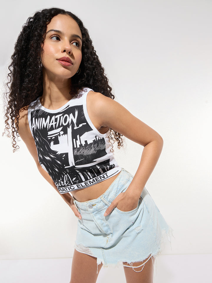 White Graphic Tank Top