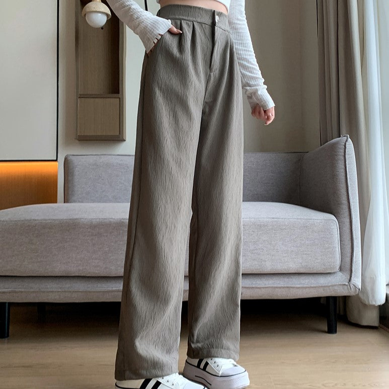 Grey Textured Button Down Pants