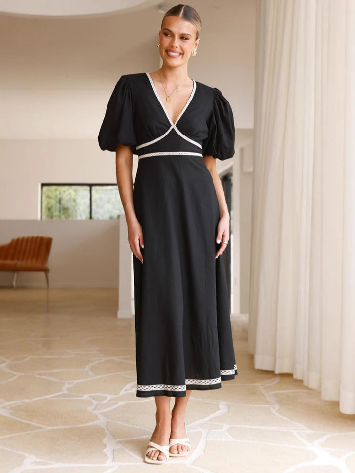 Black Plunge Neck Contrast Binding Dress
