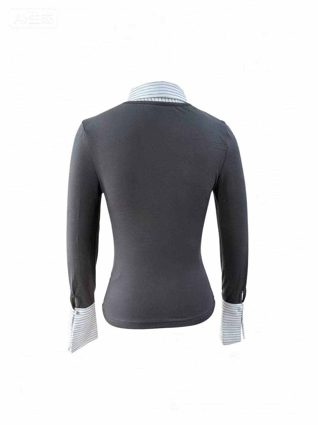 Grey Full Sleeve Contrast Collar Fitted Top