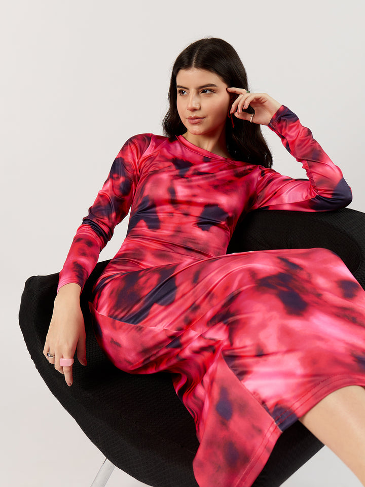 Pink Tie-Dye Bodycon Midi Dress