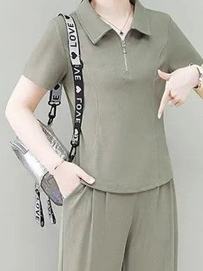 Olive Polo T-Shirt And Pants Co-Ord Set