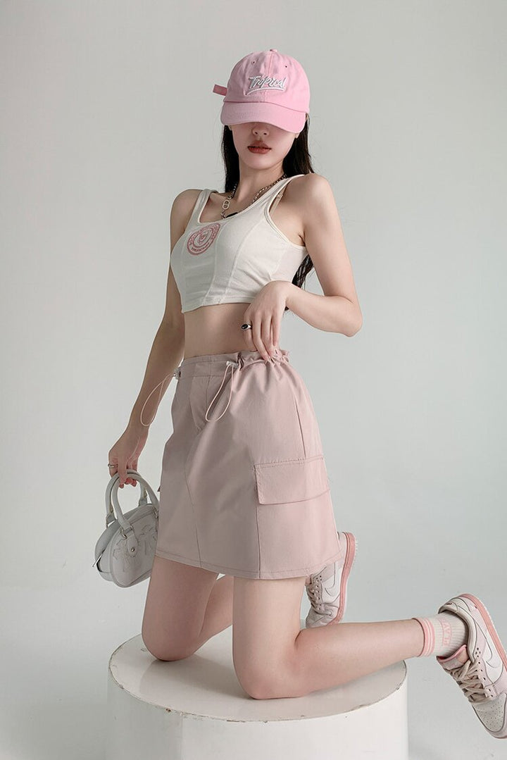 Pink Drawstring Cargo Skirt