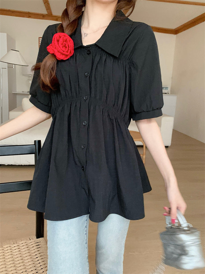 Black Front Ruching Shirt