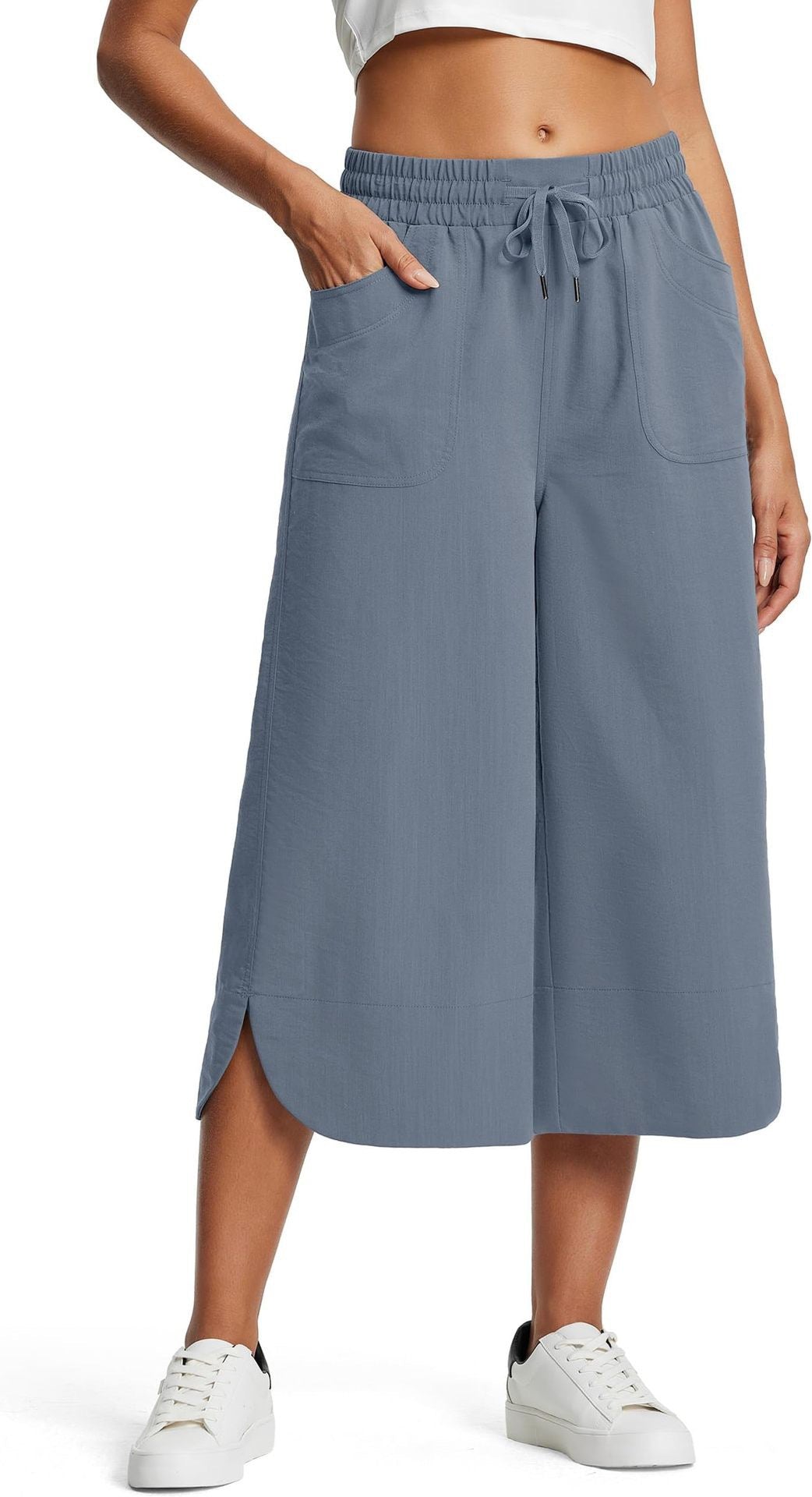 Blue Wide Leg Calf Length Trouser