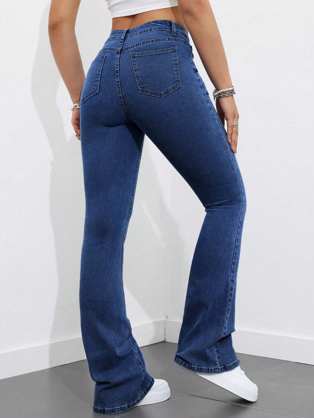 Navy Blue Clean Washed Flared Jeans