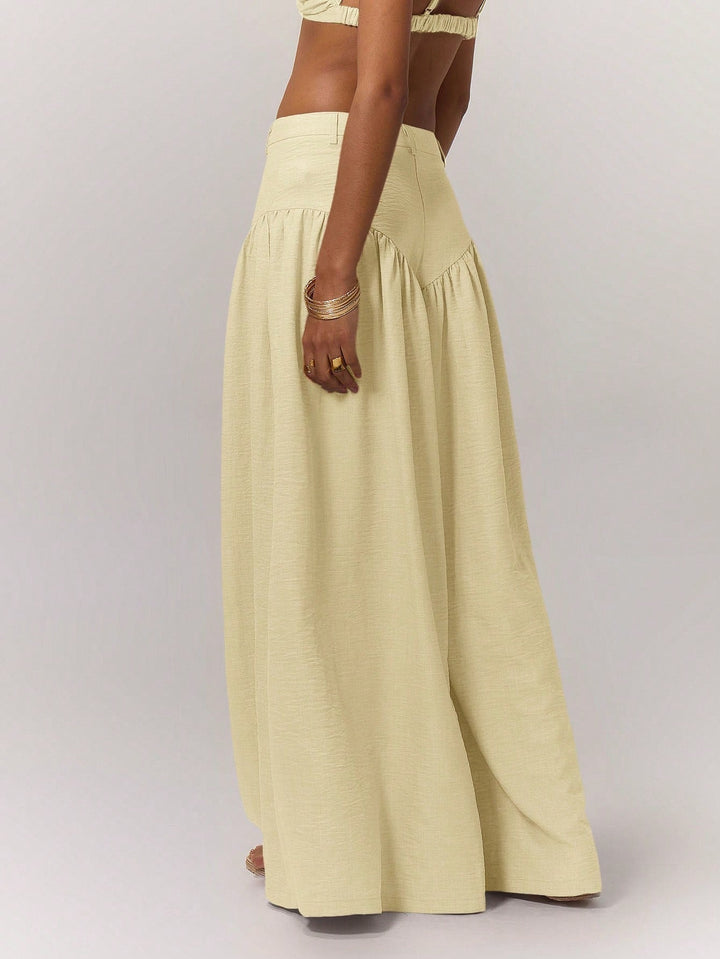 Cream High Waist Fitted Wide Leg Trouser