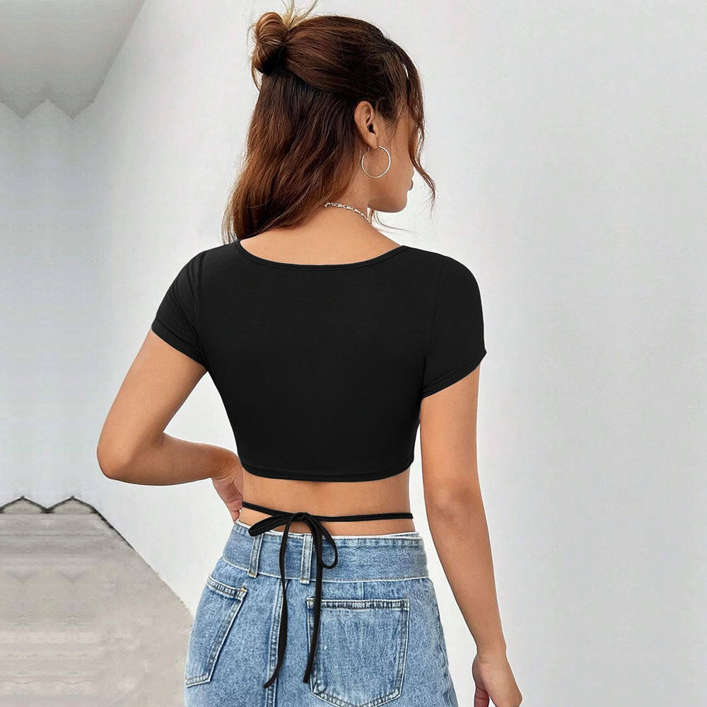 Black Short Sleeve Corset Style Top