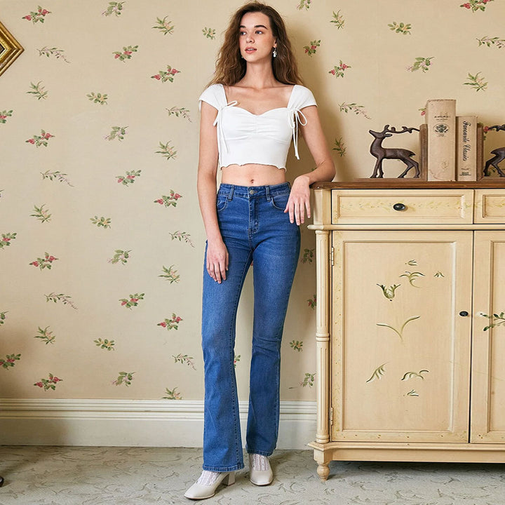 White Short Sleeve Sweetheart Neck Top