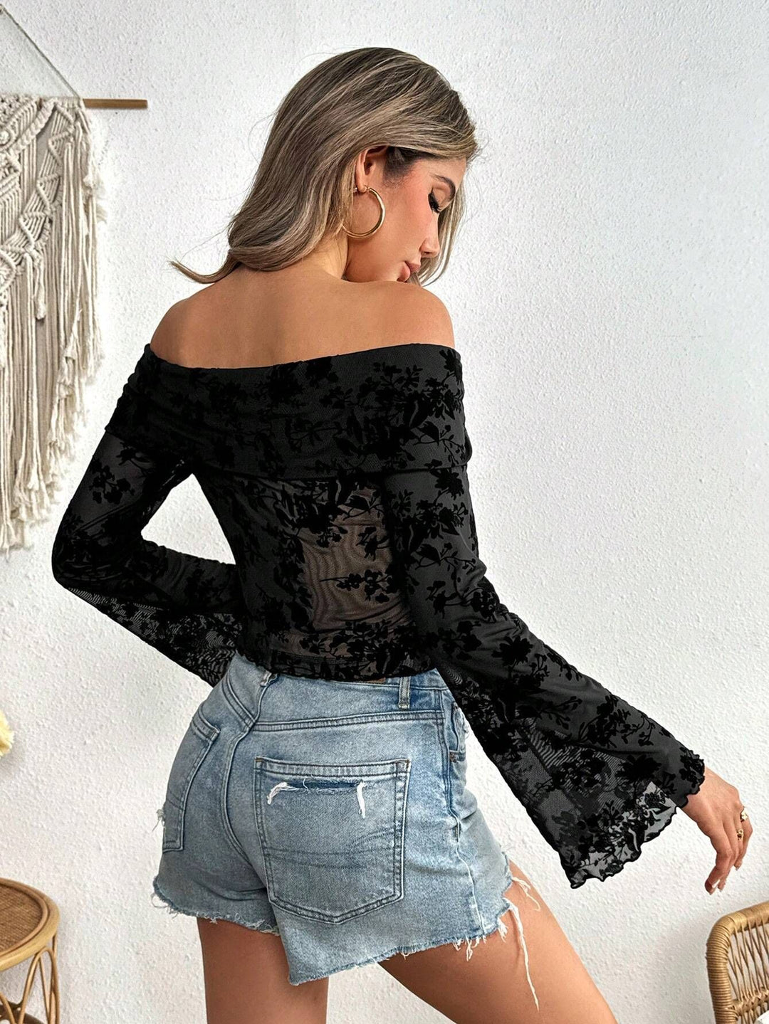 Black Bell Sleeve Off Shoulder Top
