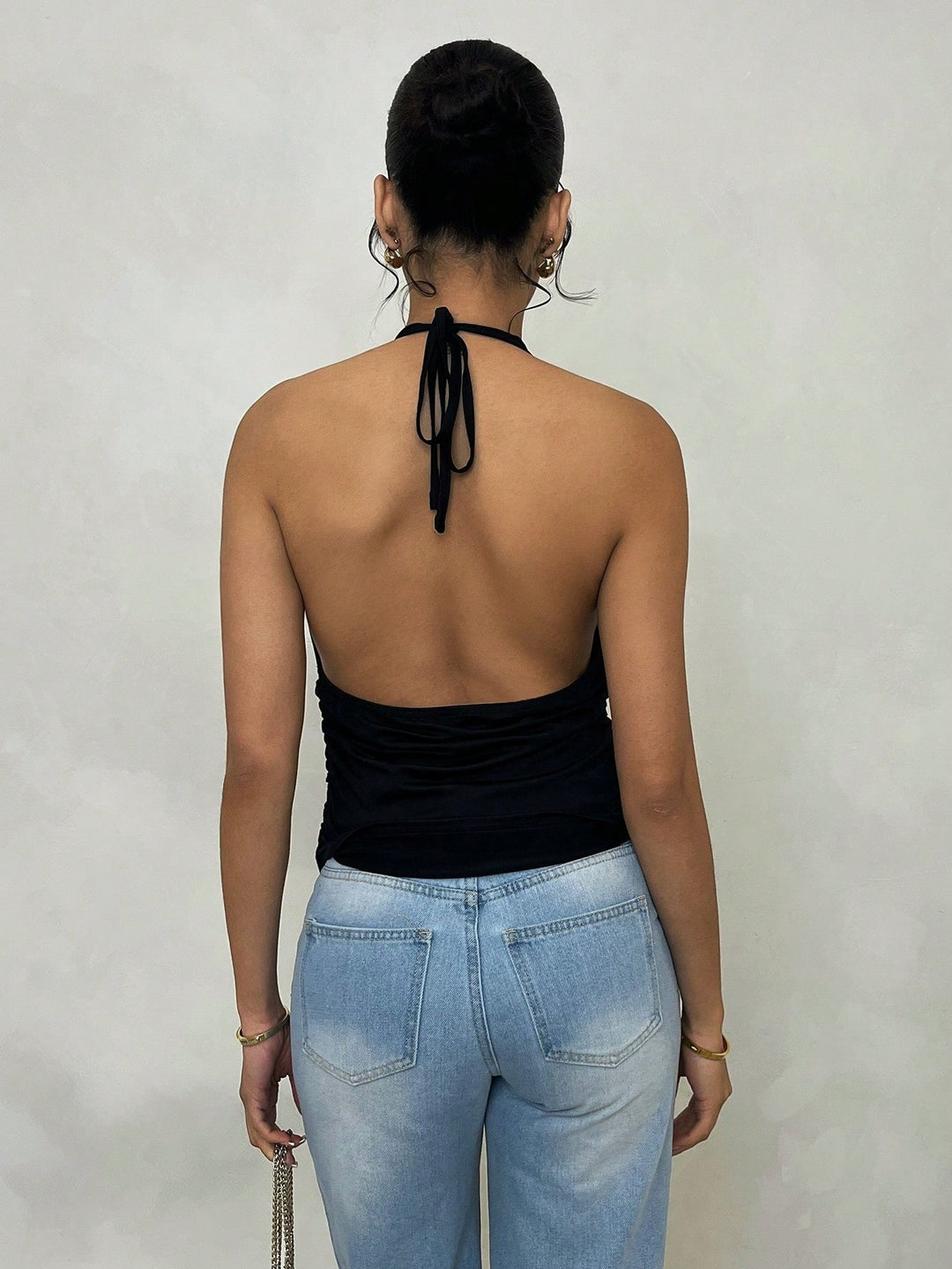 Black Halter Neck Wrap Top