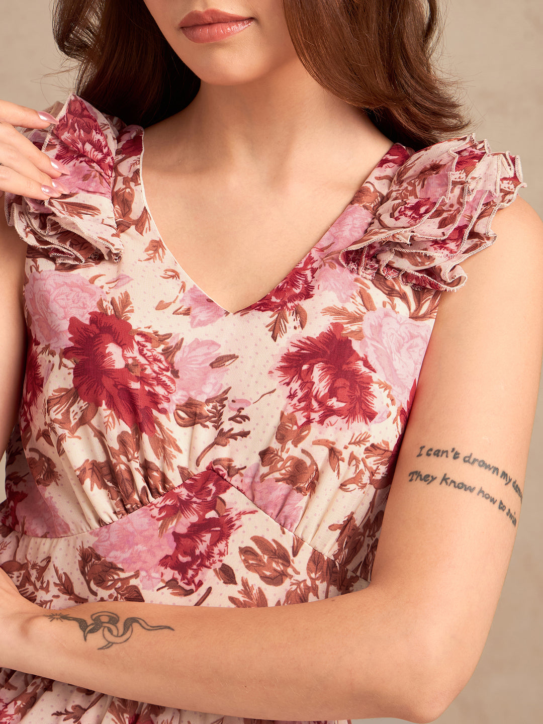 Multi Floral Printed Maxi Dress With Ruffle Detailing