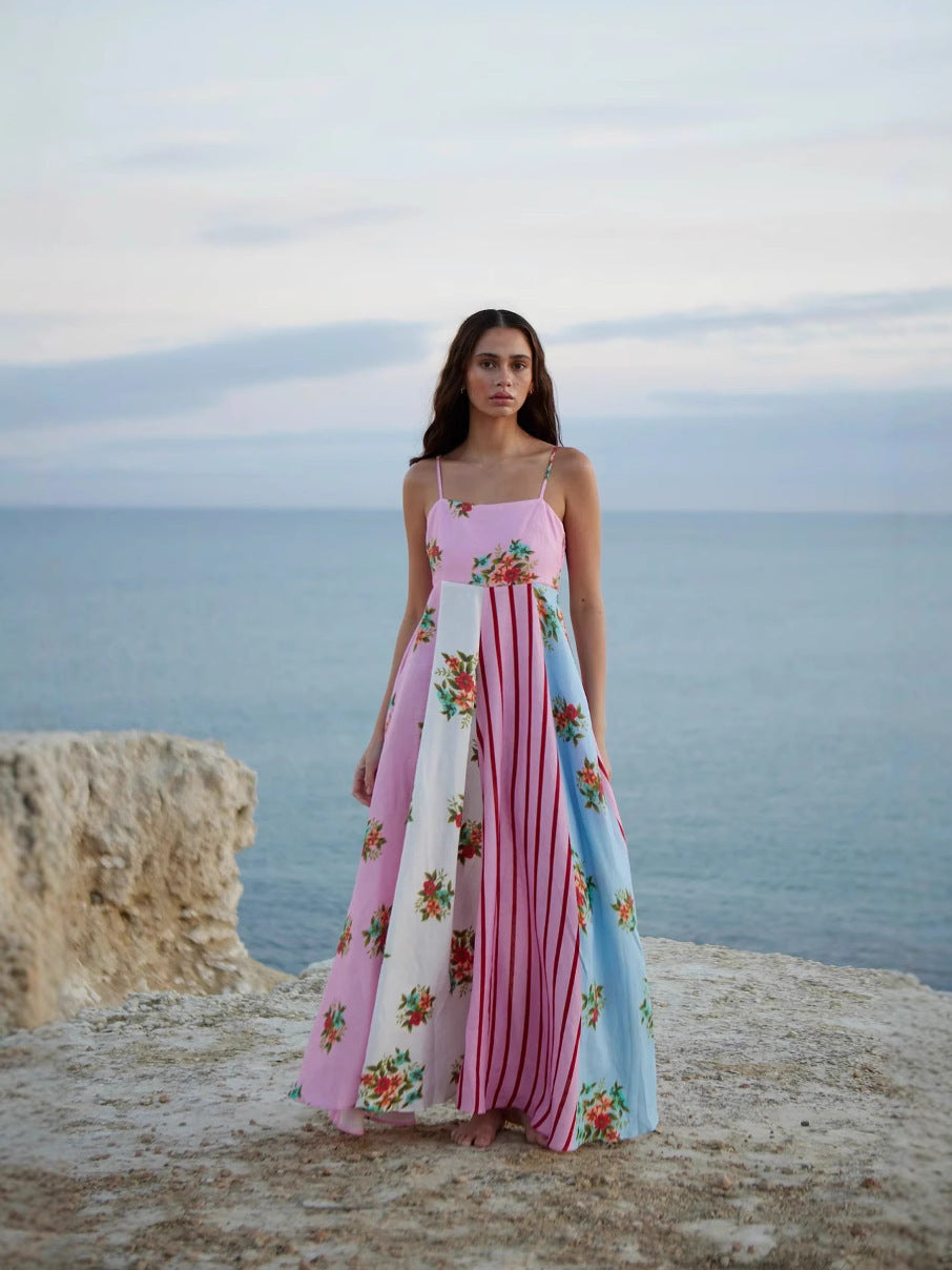 Pink Floral Print Fit And Flare Maxi Dress