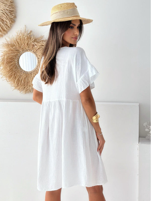 White A Line Ruffle Sleeve Mini Dress