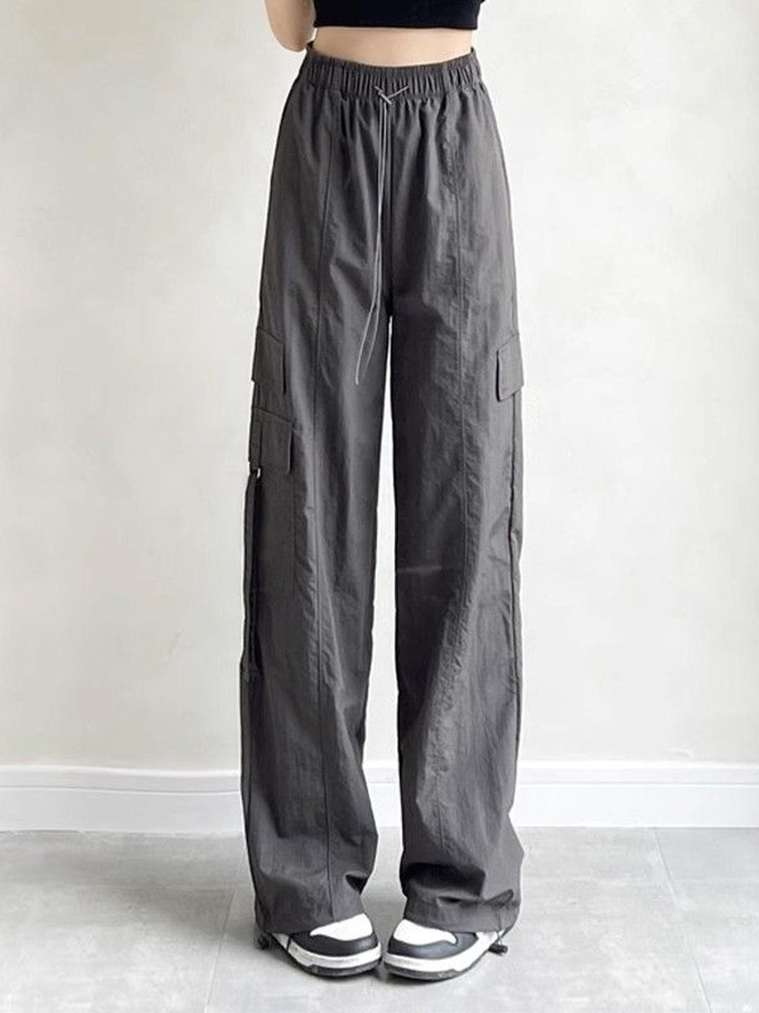 Grey Baggy Fit Cargo Track Pants