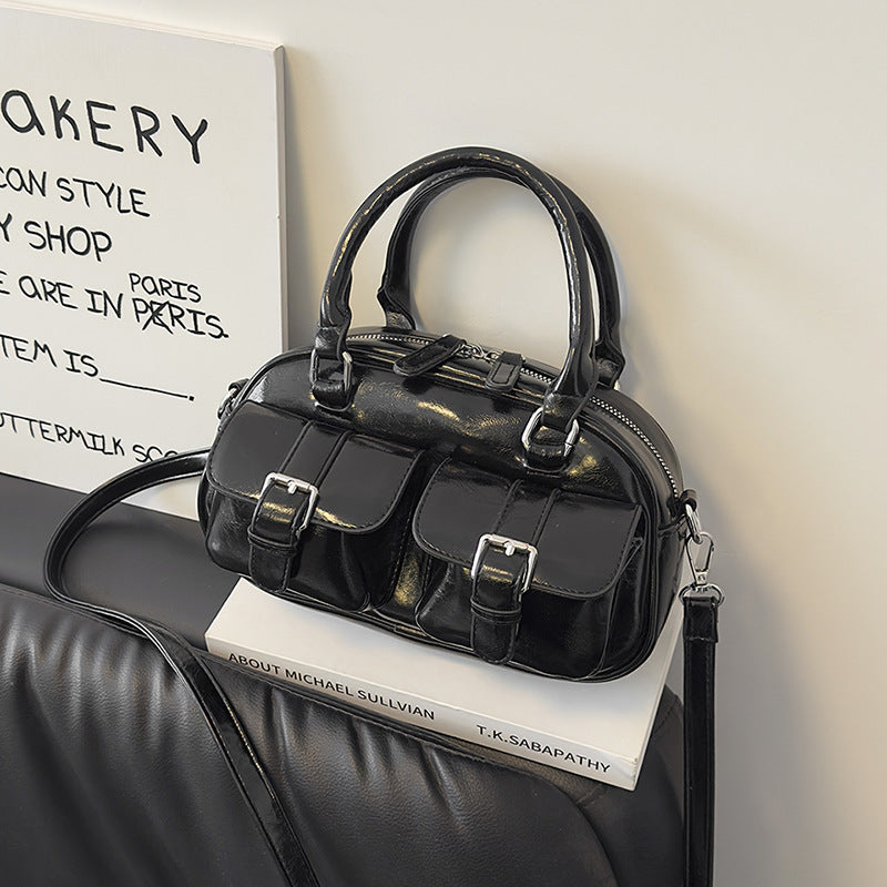 Black Double Pocket Crossbody Bag