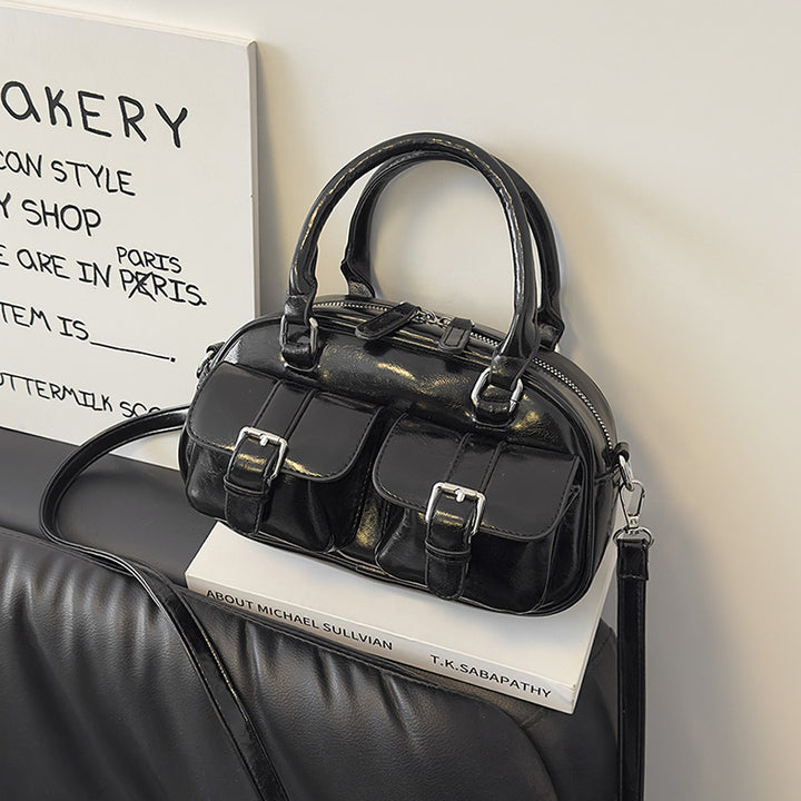 Black Double Pocket Crossbody Bag