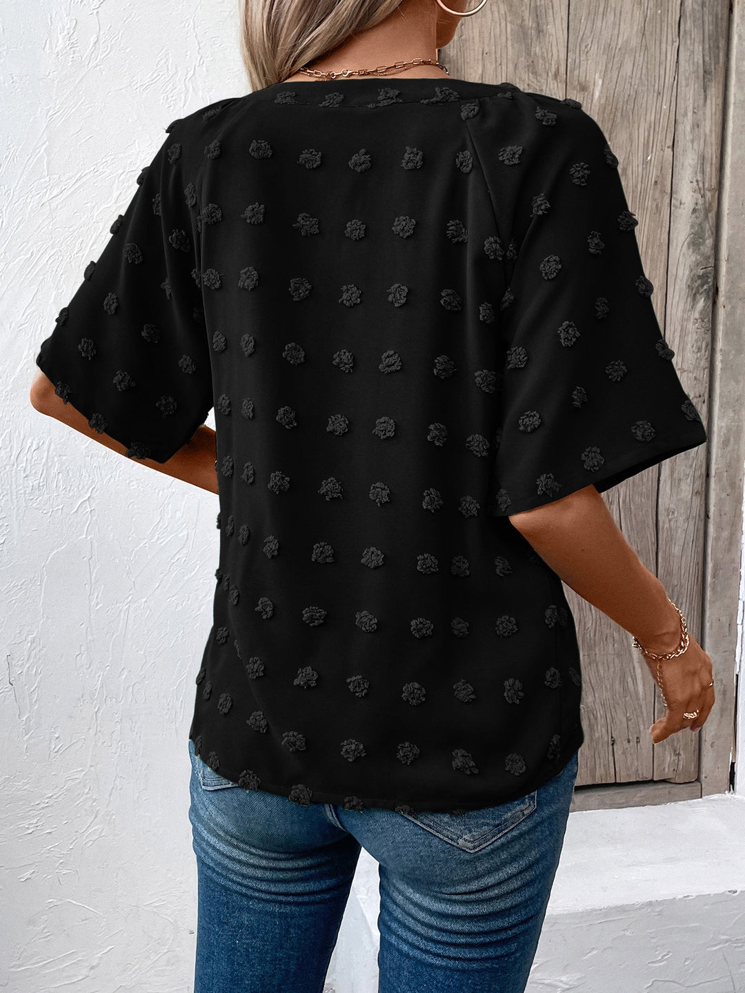 Black V- Neck Short Sleeve Top