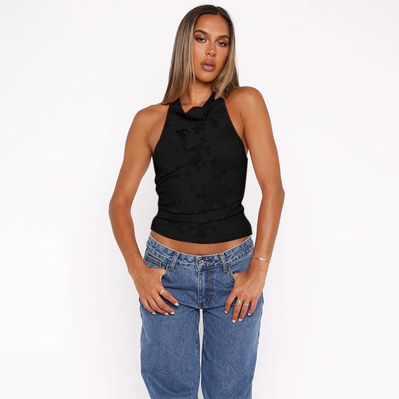 Black Lace Halter Neck Top