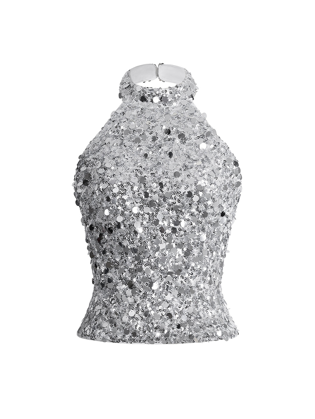 Silver Sequined Halter Neck Top