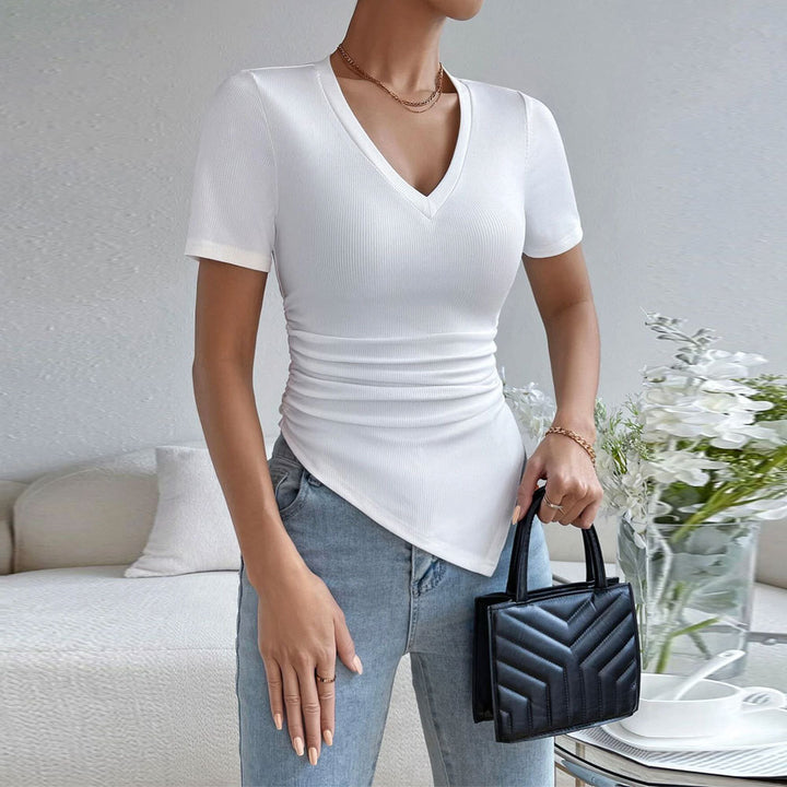 White Short Sleeve V Hem Top