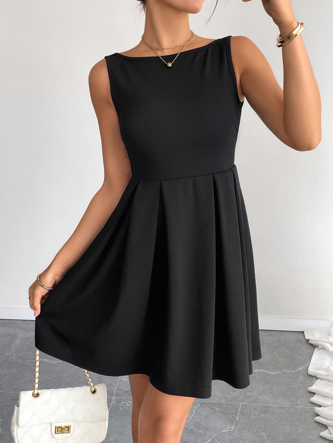 Black Chic Back Strap Backless Dress