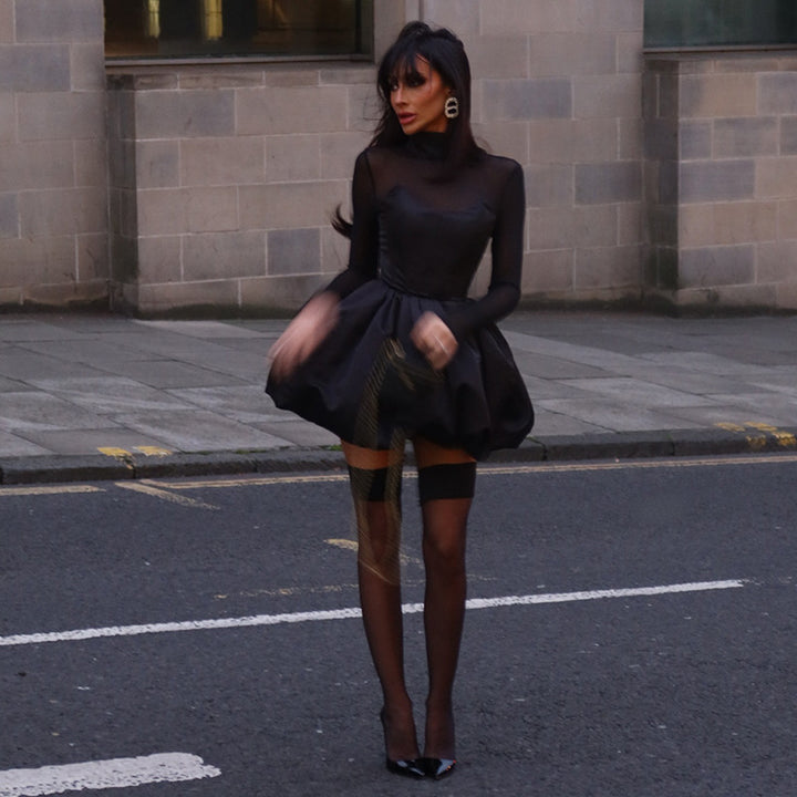 Black Corset Dress With Baloon Hem