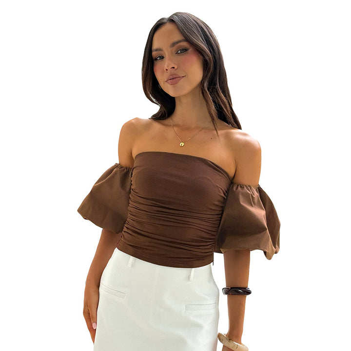 Brown Off-Shoulder Crop Top