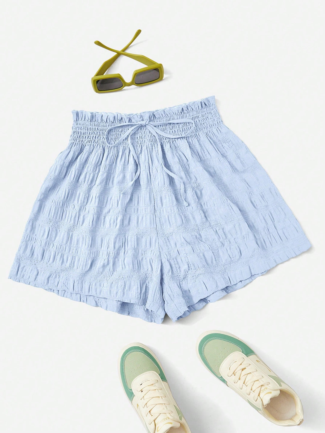 Blue Flowy Textured Shorts