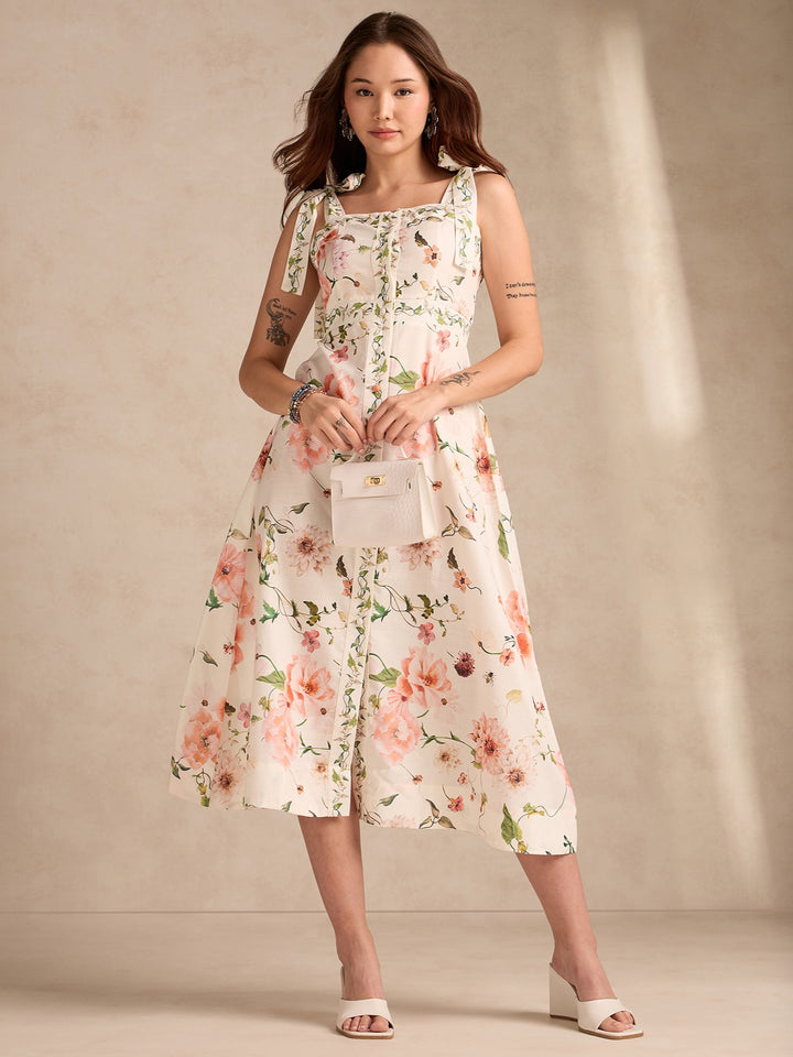 Multi Aline Printed Poly Slub Dress