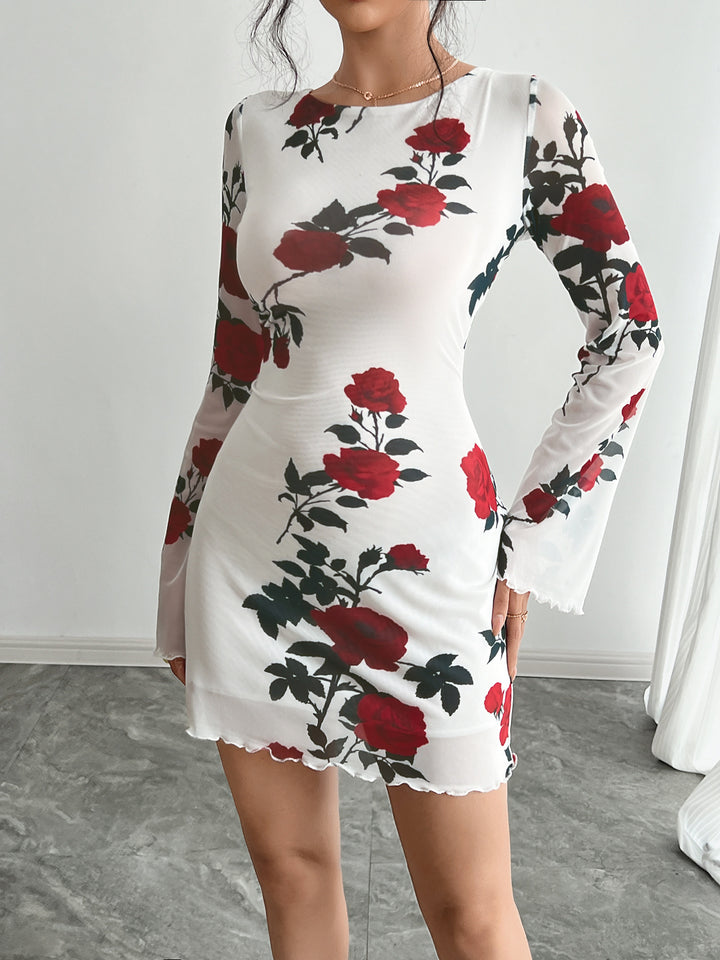 White Bell Sleeve Printed Dress