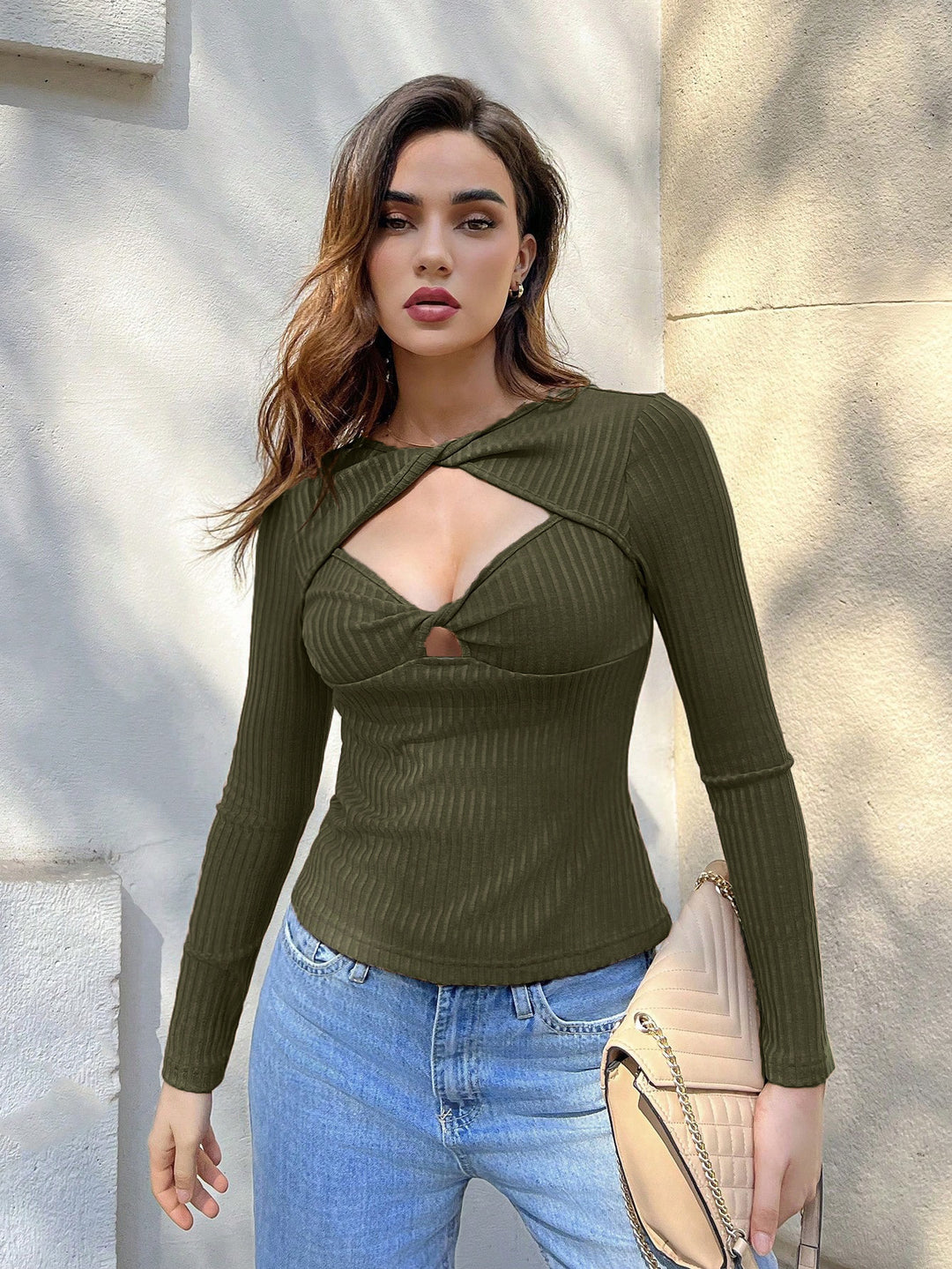 Olive Diamond Cut Out Top