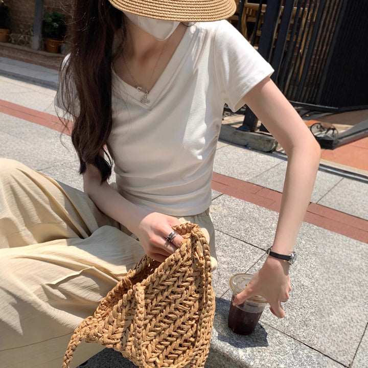 White V Neck Fitted Top