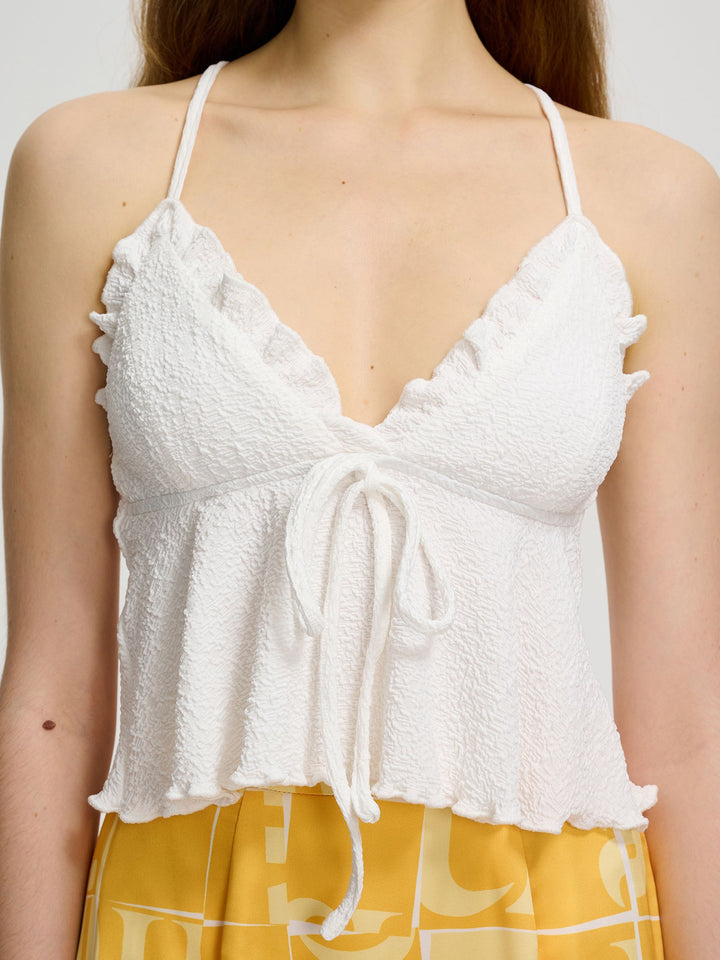 White Strappy Top With Ruffle Detail