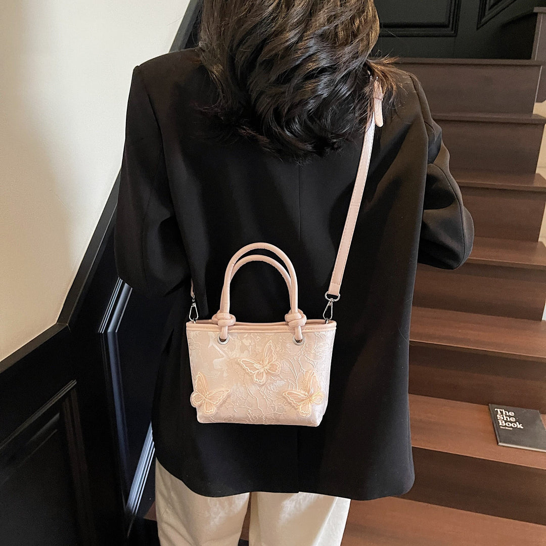 Pink Butterfly Embossed Hand Bag