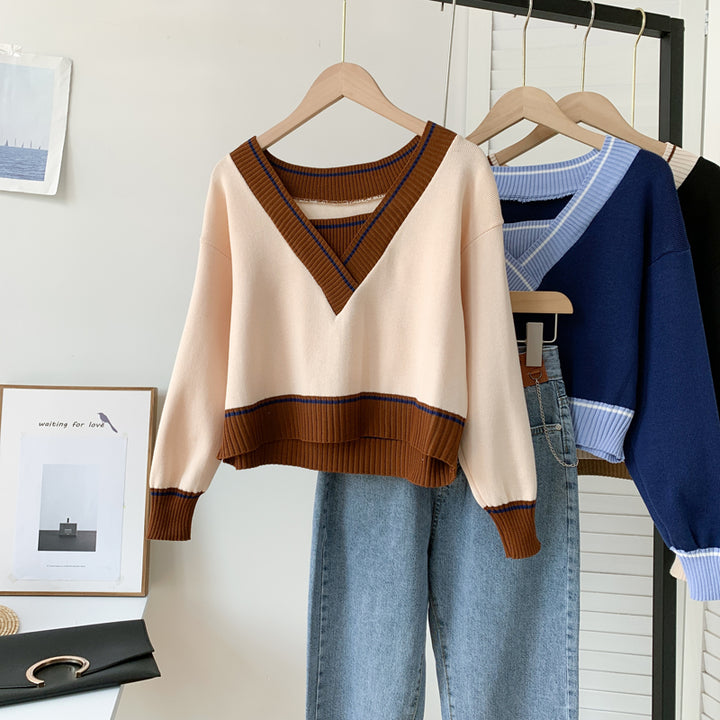 Cream Full Sleeve Contrast Sweater